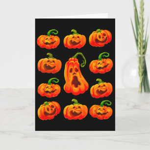 Cartão Rostos de Abóbora de Halloween Engraçados e Divert