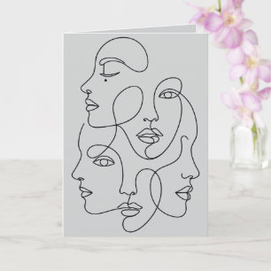 Cartão Rostos Minimalistas de Linha Única Abstrata Arte