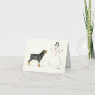 Cartão Rottweiler and Snowman Dog Art Note Card
