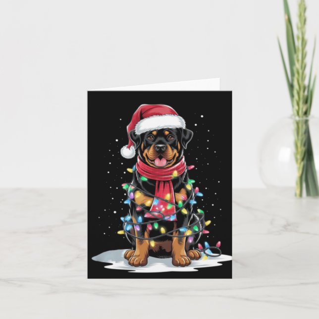 Cartão Rottweiler Árvore de Natal Chapéu de Papai Noel Lu (Frente)