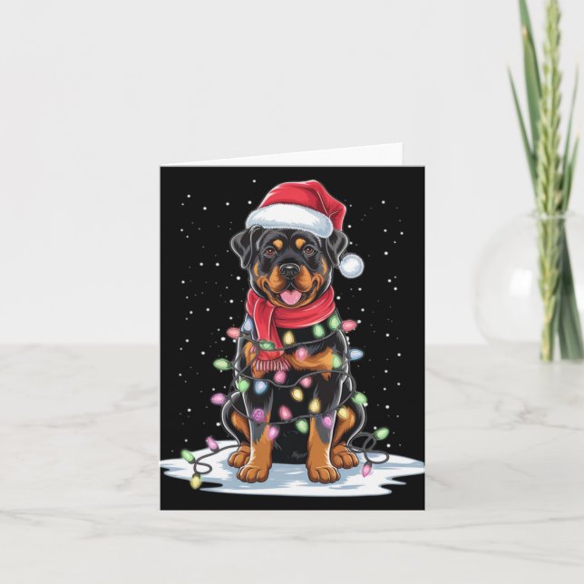 Cartão Rottweiler Cachorro Chapéu de Papai Noel Árvore de (Frente)