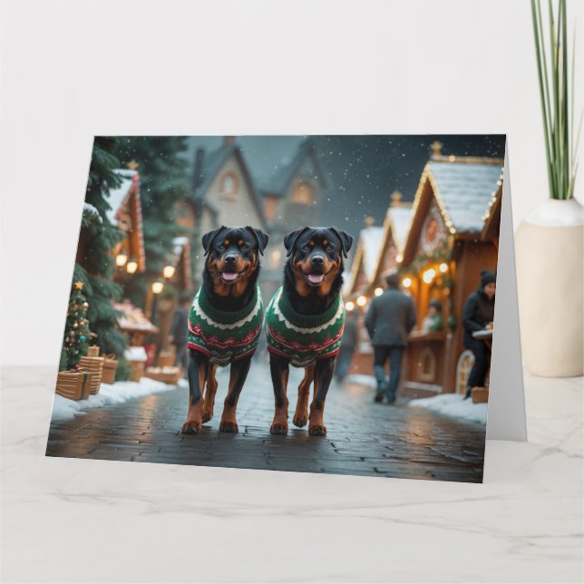 Cartão Rottweiler Cães Feriado de Natal (Frente)