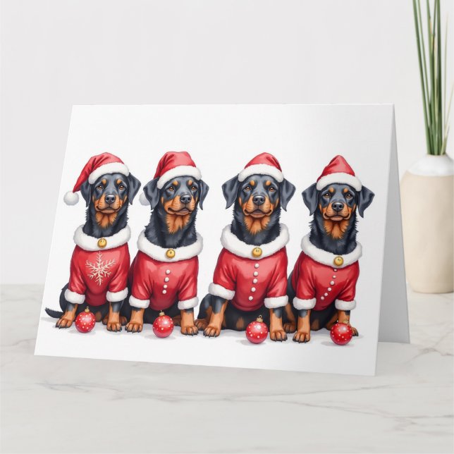 Cartão Rottweiler Christmas Dress Santa Hat (Frente)