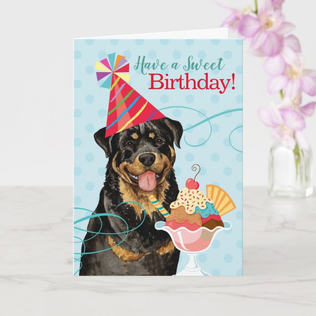Cartão Rottweiler de Aniversário Doce (Orquídea)