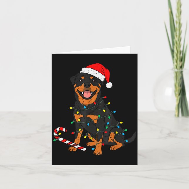 Cartão Rottweiler Dog Christmas Lights Santa Xmas Pet Dog (Frente)