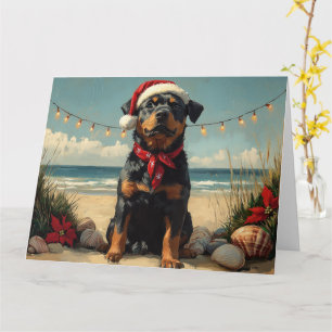 Cartão Rottweiler Dog Christmas Vintage Beach