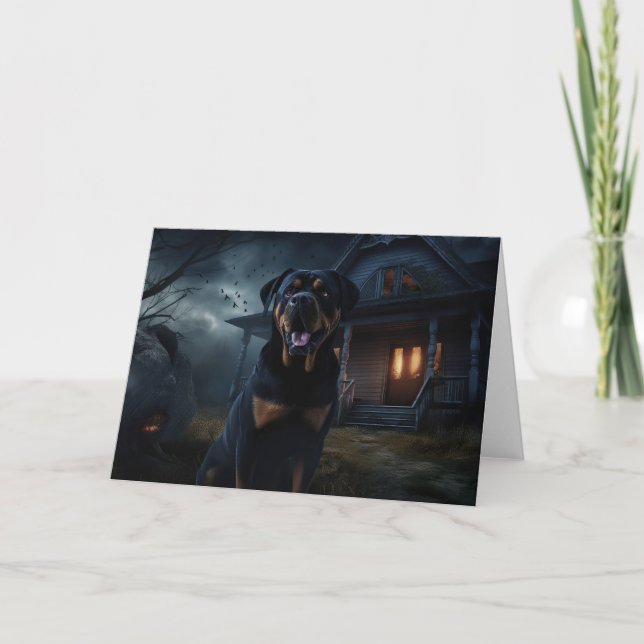 Cartão Rottweiler Halloween Assustador  (Frente)