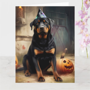 Cartão Rottweiler Pumpkins Halloween Assustado