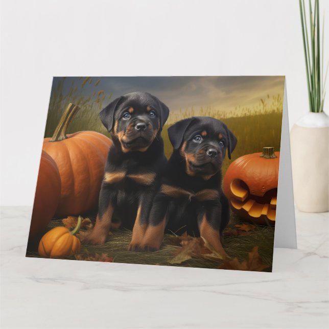 Cartão Rottweiler Puppy Autumn - Pumpkin (Frente)