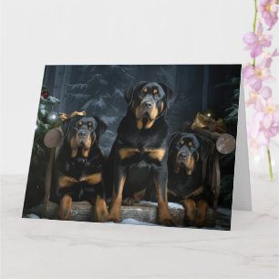 Cartão Rottweiler Snowy Sleigh Decência de Natal
