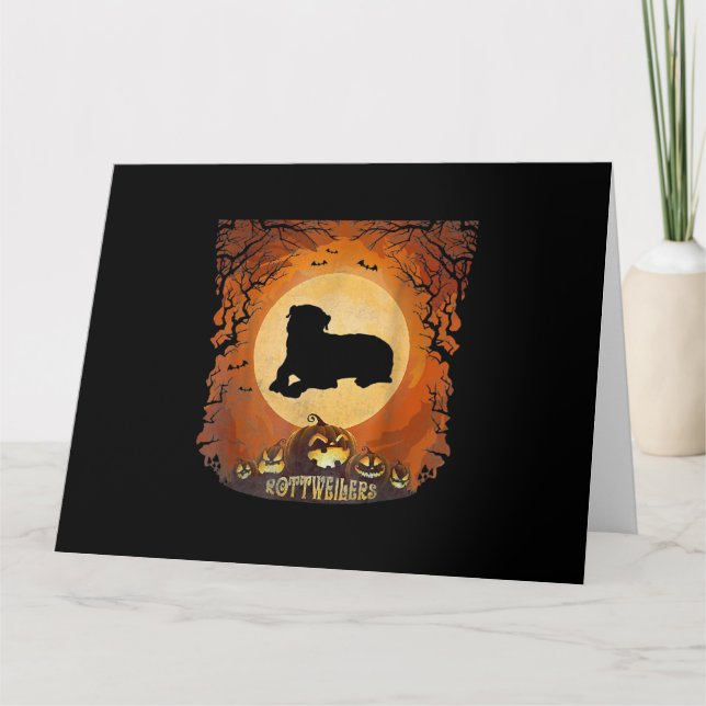 Cartão Rottweilers com Silhueta Animal de Lua Cheia (Frente)