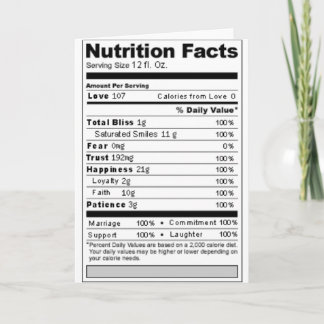 Cartão Rótulo de Nutrição Divertido e Doce para Casamento
