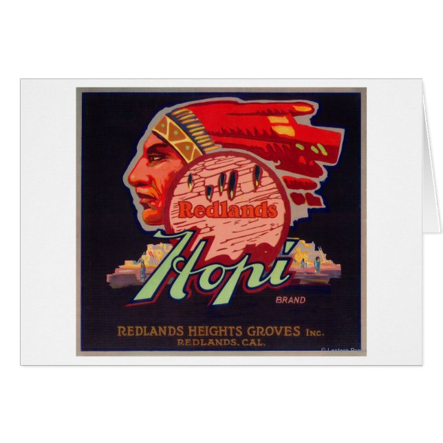 Cartão Rótulo Laranja HopiRedlands, CA (Frente Horizontal)