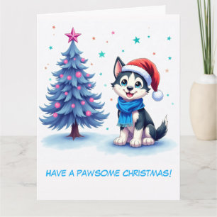 Cartão Rouco e árvore de Natal ilustrados