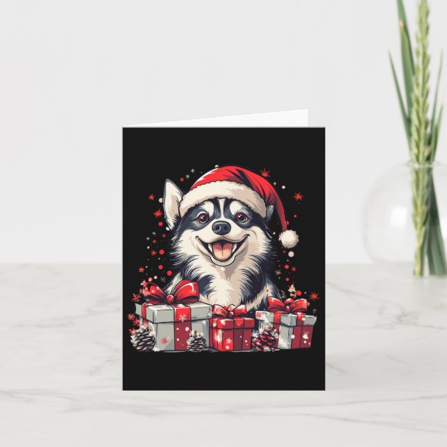 Cartão Rouco Santa Hat Engraçado Natal Siberian Husky (Frente)