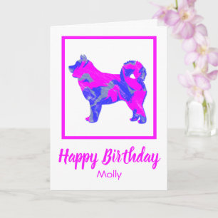Cartão Rouco Siberian Pink Silhout Cão Engraçado Aniversá