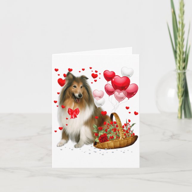 Cartão Rough Collie Coração Balão Feliz Dia dos Namorados (Frente)