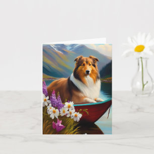 Cartão Rough Collie em uma Canoa: Uma Aventura Cênica