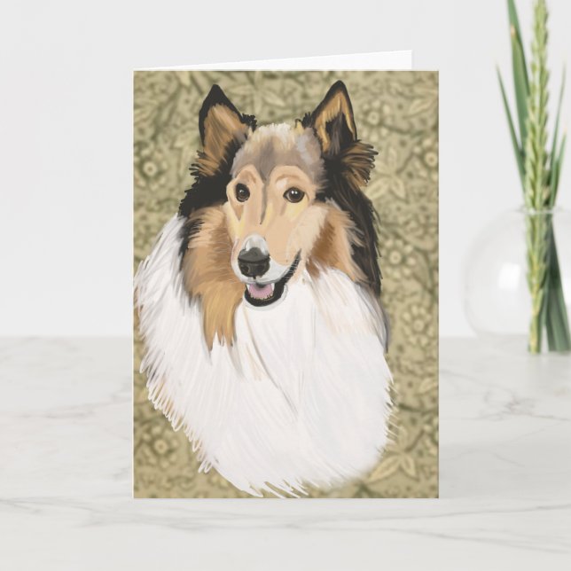 Cartão Rough Collie on a Brown Floral background  (Frente)