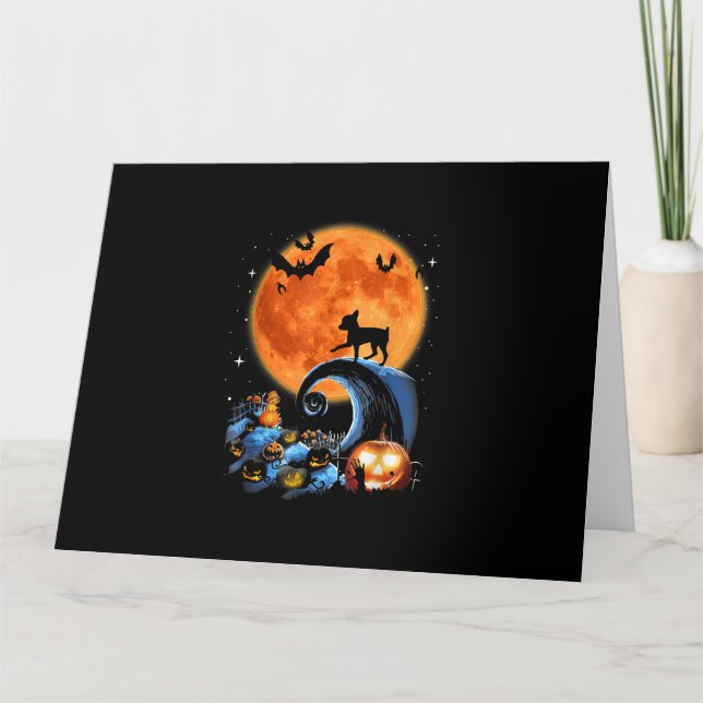 Cartão roupa de Halloween de abóbora da lua do cão chihua (Frente)