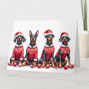 Cartão Roupa de Natal Doberman com Chapéu de Papai Noel