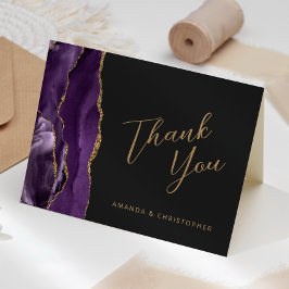 Cartão Roxo Ágata Script Casamento Escuro Obrigado