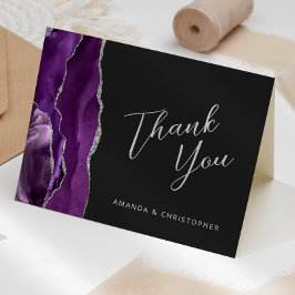 Cartão Roxo Agradecimento de Casamento Escuro Escrito em
