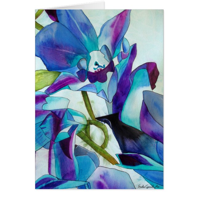 Cartão Roxo Cingapura Orquídea, pintura aquosa (Frente)
