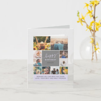 cartão roxo de aniversário moderno 8 fotos cartão 