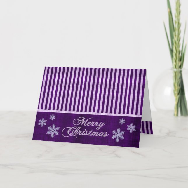 Cartão roxo do feriado dos flocos de neve do Feliz (Frente)