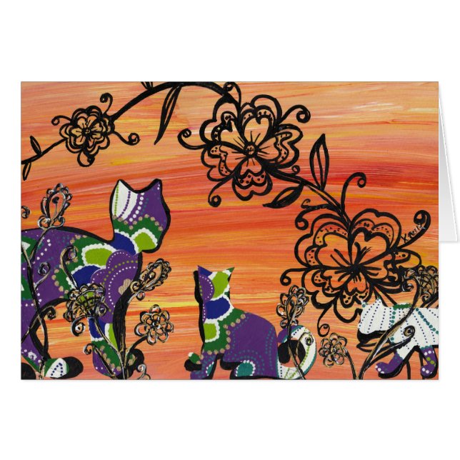 Cartão roxo dos gatos (Frente Horizontal)
