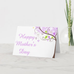 Cartão Roxo e Verde Floral Ave Dia das Mães