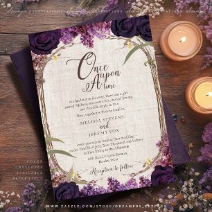 Cartão roxo Enchanted do convite do casamento da