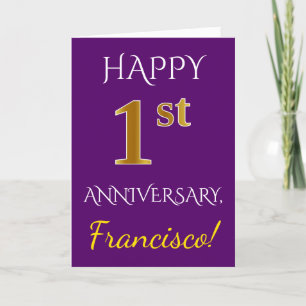 Cartão Roxo, Falso Ouro Aniversário de 1º Casamento + Nom