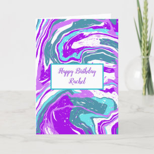 Cartão Roxo Personalizado e Teal Marble Aniversário