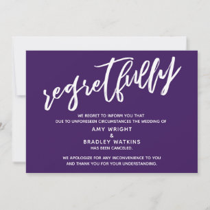 Cartão Roxo Simples de Casamento Cancelado com Arr