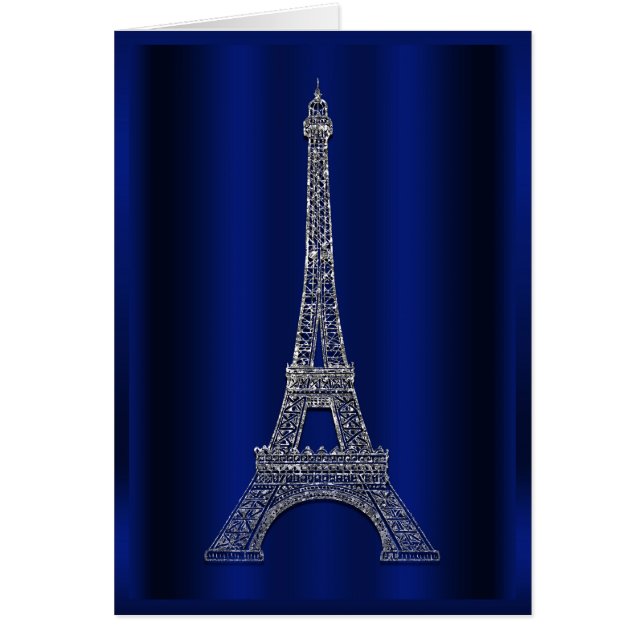 Cartão Royal Blue & Silver Torre Eiffel Paris Obrigado (Frente)