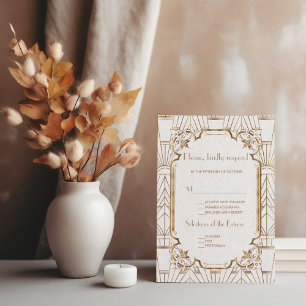 Cartão RSVP 1920 Dourado Gatsby Art Deco com Excelente branco