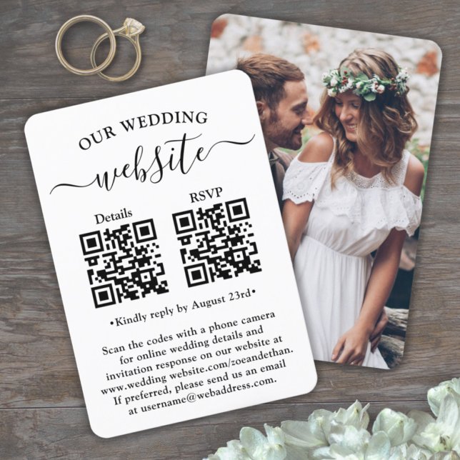 Cartão RSVP 2 Detalhes do Site de Casamento com Código QR Encl (Criador carregado)