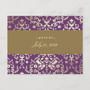 Cartão RSVP 311-Dazzling Damask Dourado Ivory EggPlant