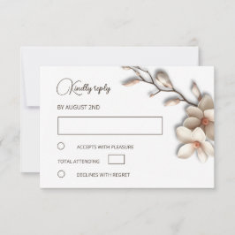 Cartão RSVP 3D Ivory Magnolia Simple Wedding
