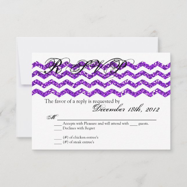 Cartão RSVP 3x5 R.S.V.P. Reply Card Purp Glitter Chevron Strip (Frente)