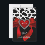 Cartão RSVP 40th Birthday Party Red Heart Jewel Cow Black Bow<br><div class="desc">40th Birthday Party Red Heart Jewel Cow Black  White  Black Bow Heart Jewel Animal Print,  fantastic,  fabulous, ladies Women,  female</div>