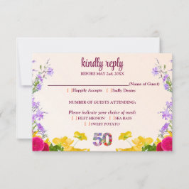 Cartão RSVP 50º aniversário da festa floral moderna de 50 anos