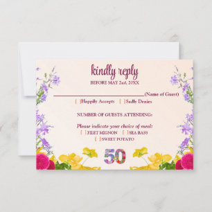 Cartão RSVP 50º aniversário da festa floral moderna de 50 anos