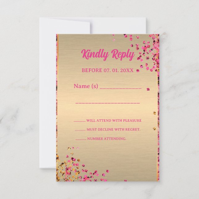 Cartão RSVP 50 e fabuloso salto alto Dourado, vidro rosa-claro (Frente)