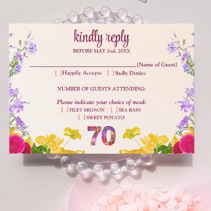 Cartão RSVP 70 de aniversário do floral moderno de 70 anos ele