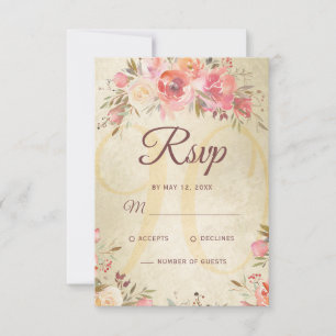 Cartão RSVP 90 Birthday Floral Pink Rosas Douradas Shimmer