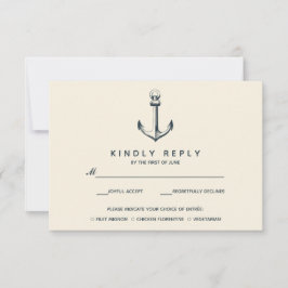 Cartão RSVP A âncora azul | VP de Casamento com Choise de Comi