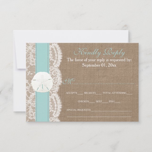 Cartão RSVP A Coleção de Casamentos de Dólares de Areia Turque (Frente)